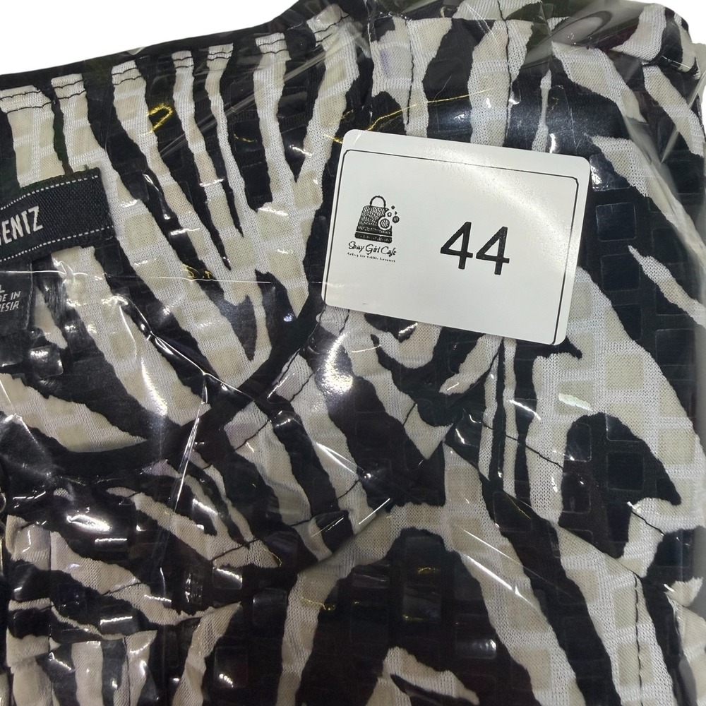 Elementz Womens Zebra Print Zip Up Jacket Black White 3/4 Sleeve Large Sequinss - Picture 9 of 11
